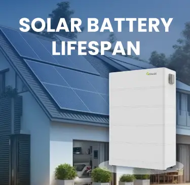 House with solar panels and a ‘Growatt’ battery, highlighting ‘Solar Battery Lifespan