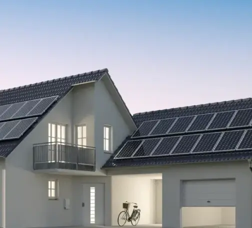 Modern house with rooftop solar panels